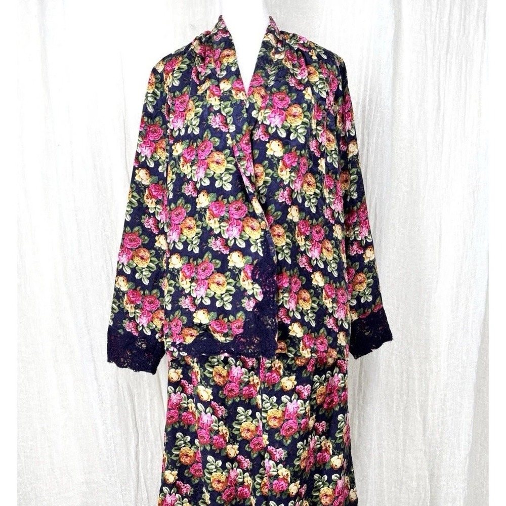 Vintage 90s Victorias Secret Silk Floral Pajama Set S Cottagecore Romantic Rose